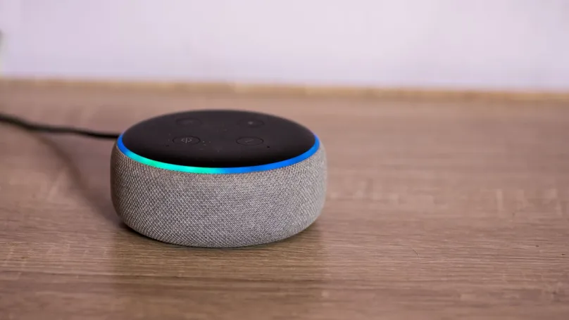 A close up shot of Alexa responding to a voice command.