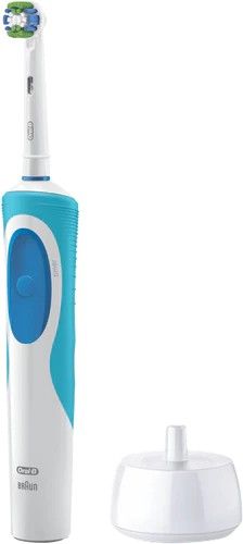 Blue and white electric toothbrush.