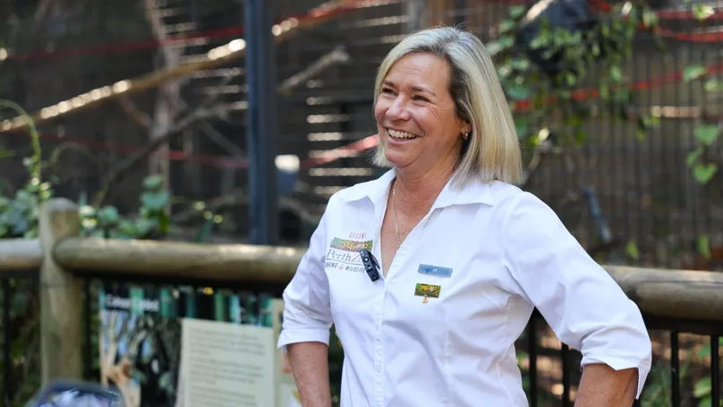 Perth Zoo Docent Jo smiling at the zoo.