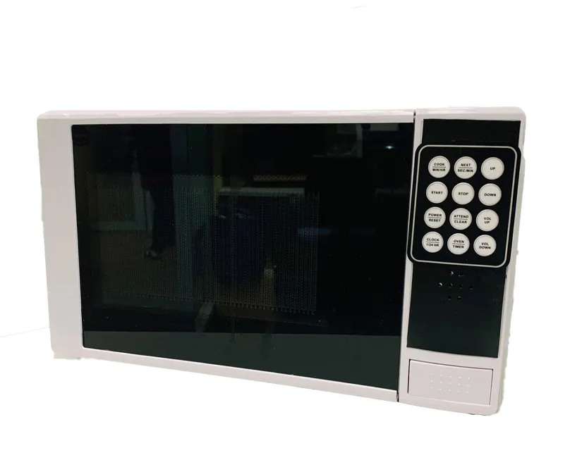 A microwave with large tactile buttons.