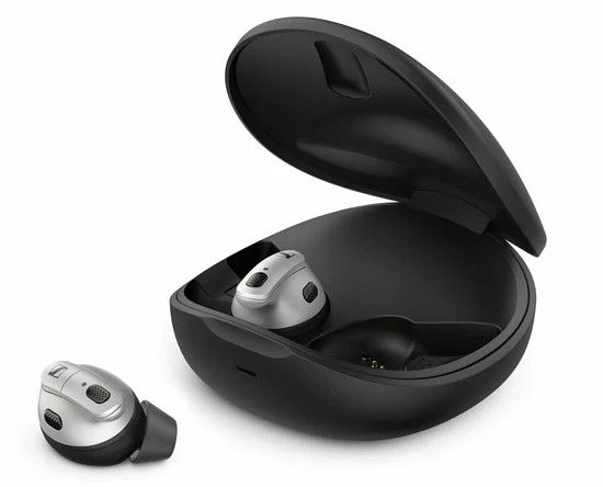 A pair of over-the-counter hearing aids.