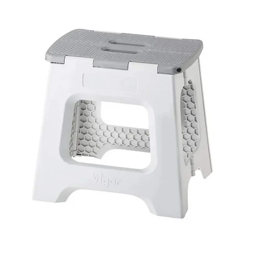 A one-step plastic step stool.