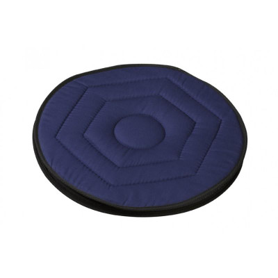 A circular blue cushion.