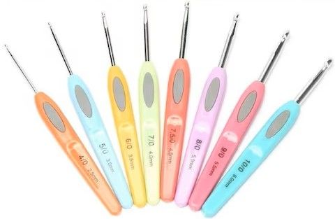 A set of ergonomic, colour-coded crochet hooks.