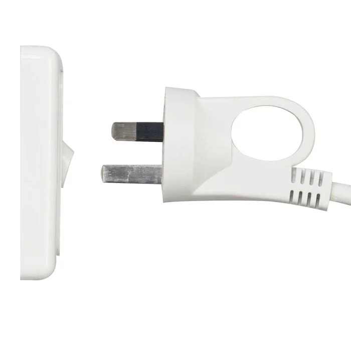 A wall plug with a pull loop.