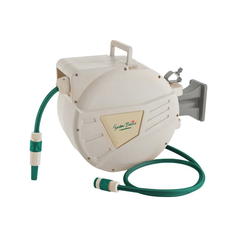 A hose retracted into a retractable hose reel.